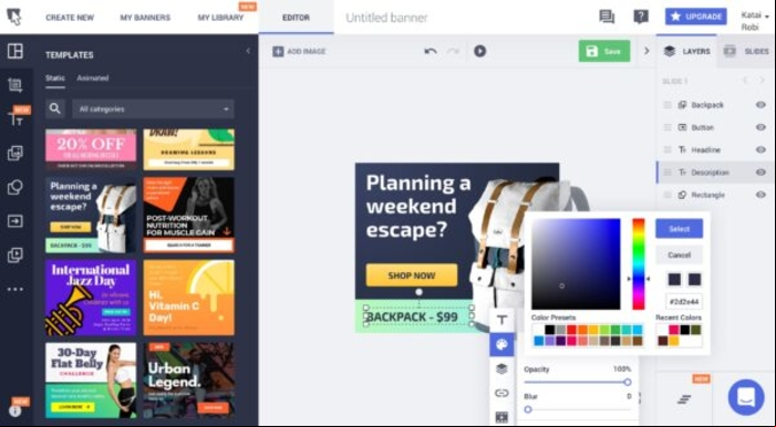 7 herramientas para crear portadas y banners para Facebook - 3. BannerSnack