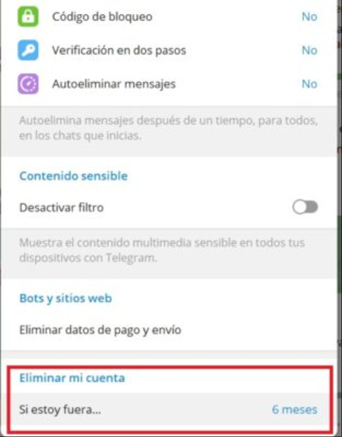 Cómo eliminar una cuenta de Telegram definitivamente - Autodestruir cuenta de Telegram