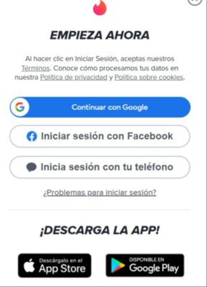 Tinder: entrar e iniciar sesión - Iniciar sesión en Tinder desde un navegador